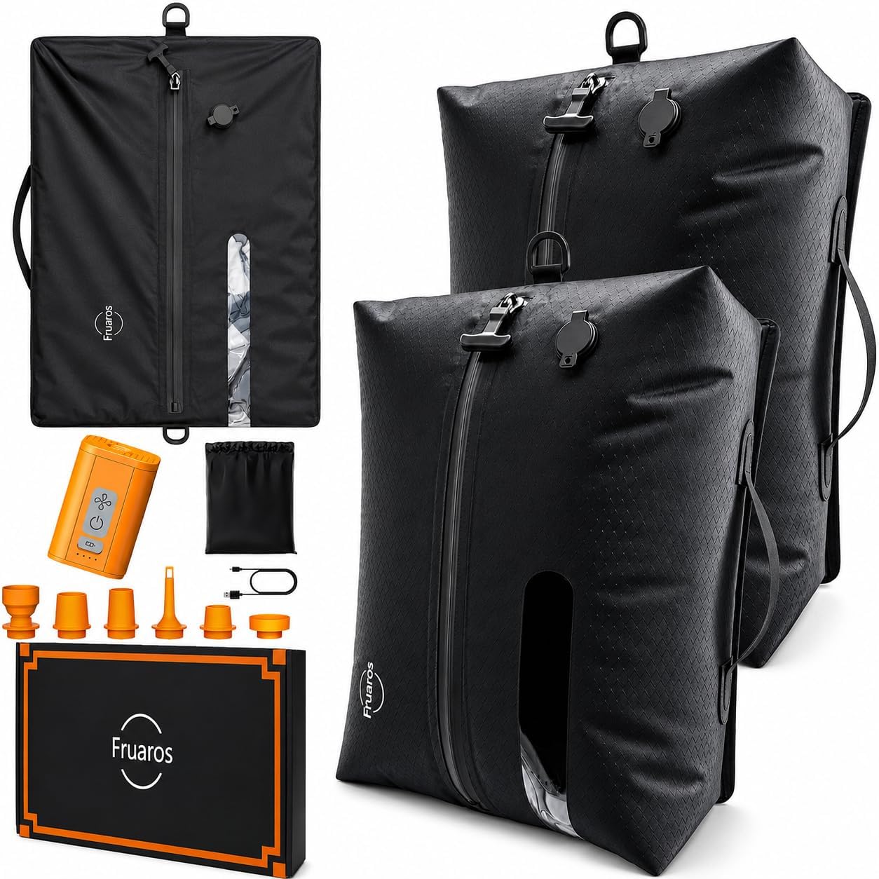 Vacuum bags for travel luggage with Wireless Pump, IP68 Waterproof, Reusable Compression Bags, Pack More in Carry-On & Checked Suitcases(2Pack+Pump)