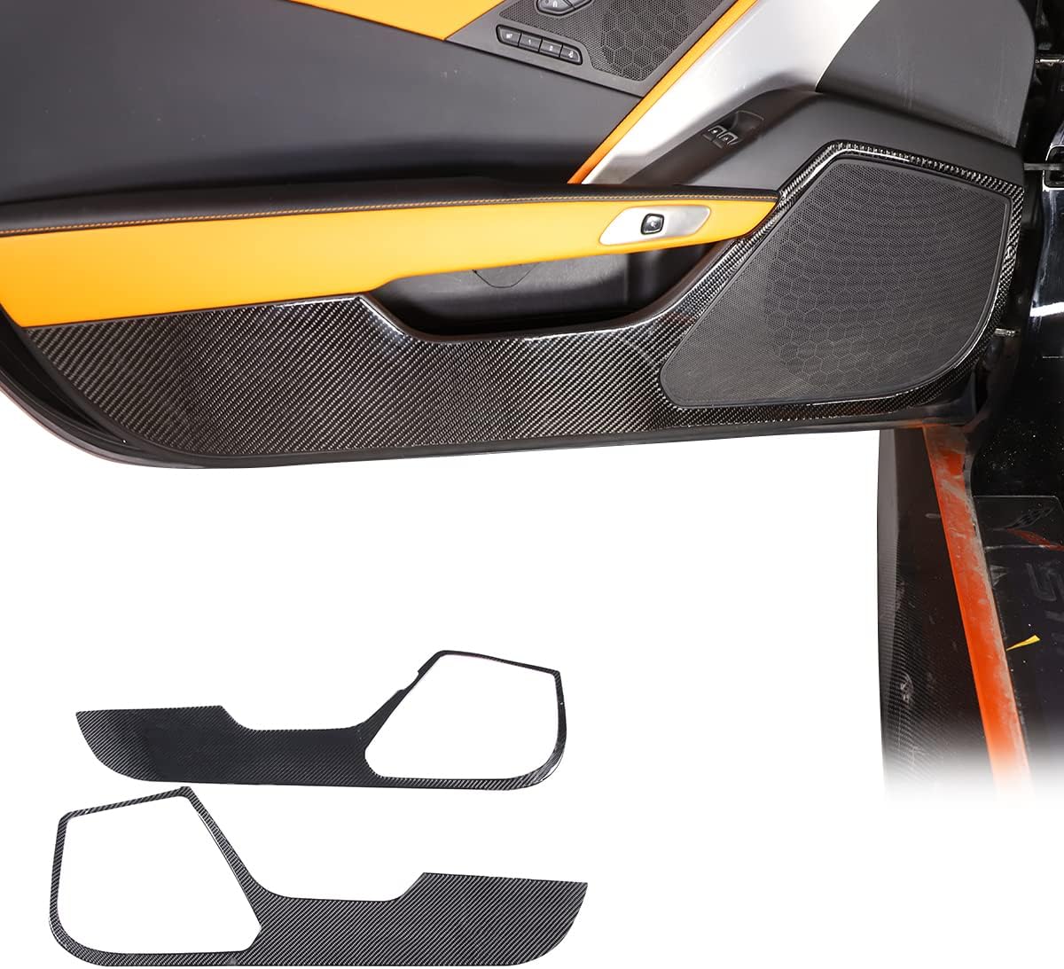 Red Carbon Fiber Interior Door panel Cover Trim For Chevrolet Corvette C7 2014-2019 Car Door Anti-kick Panel Trim Cover,Inner Door Armrest Panel Decoration Strip 2Pcs (Black, Style A)