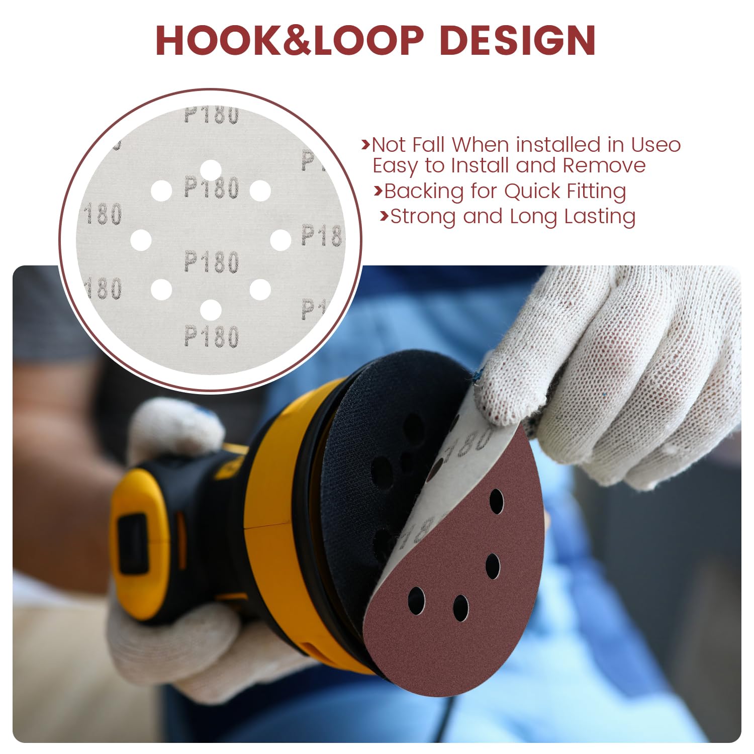 50PCS 5 Inch Sanding Discs,Round Hook and Loop Sandpaper Self-Adhesive - 8 Hole Quick Change for Orbital Sander, 80 120 180 240 320 Mixed Grits Assortment
