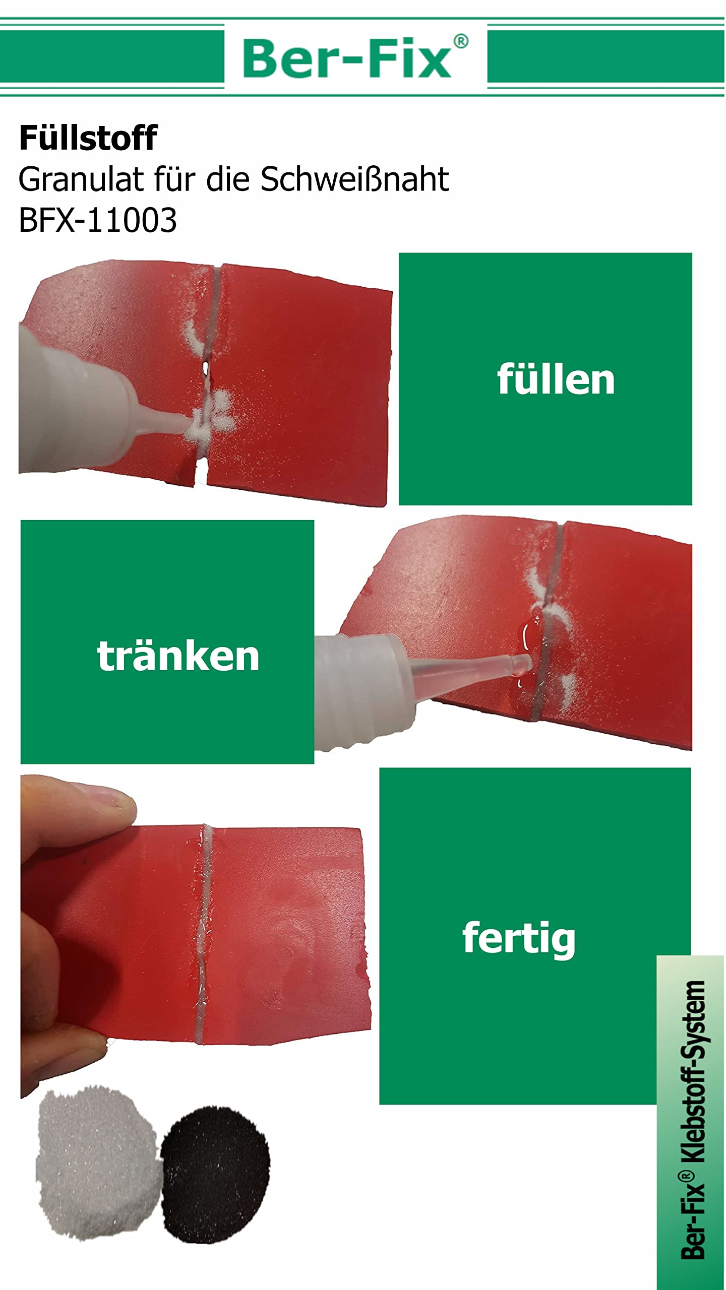 Ber-Fix® 10 x 60 g granulado – blanco para pegamento industrial y pegamento instantáneo para la costura de soldadura.