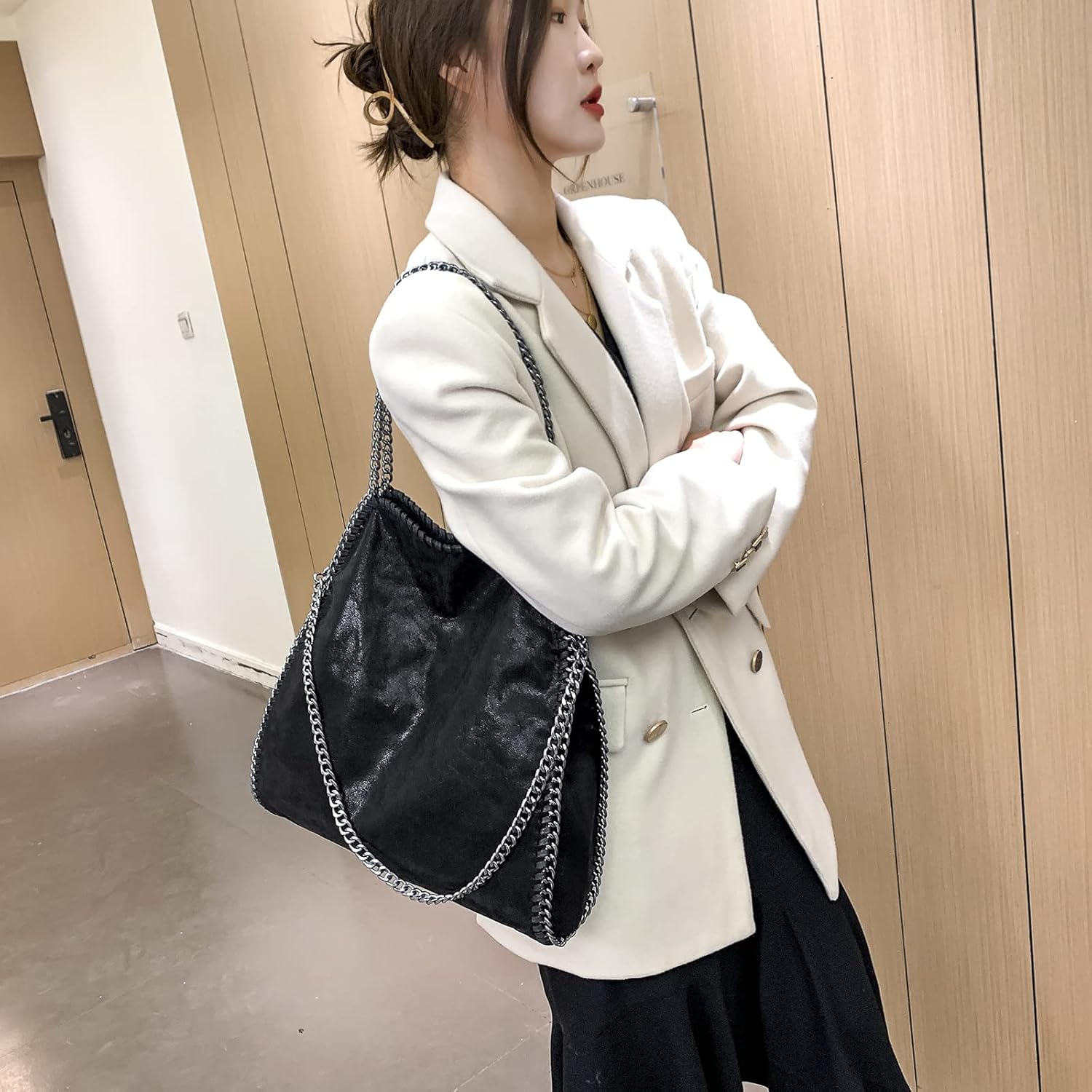 JOTHIN Large Tote Bag for Women Crossbody Bags Chain Womens Purse Designer Handbags Shoulder Bag(Black) - Image 2