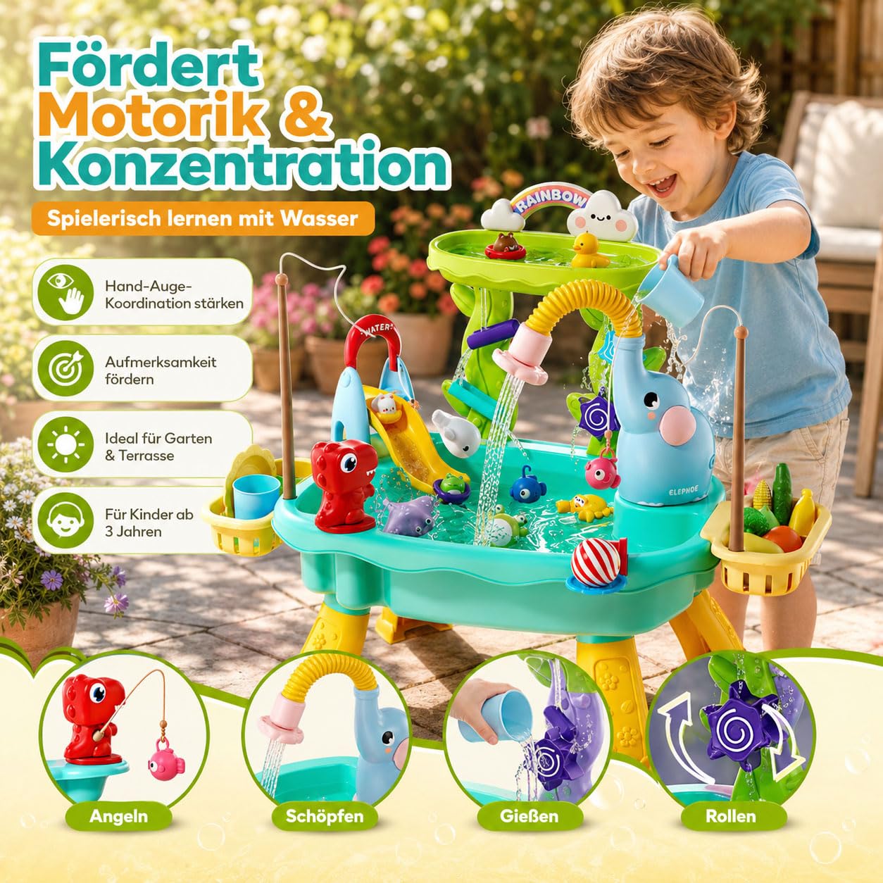 Wasserspieltisch für Kinder mit Angelspiel, Outdoor Wassertisch，pink | Sommer & Camping, Für Terrasse & Park, Innenbereich geeignet, Aquaplay Spielzeug, Outdoor Wasserspiel