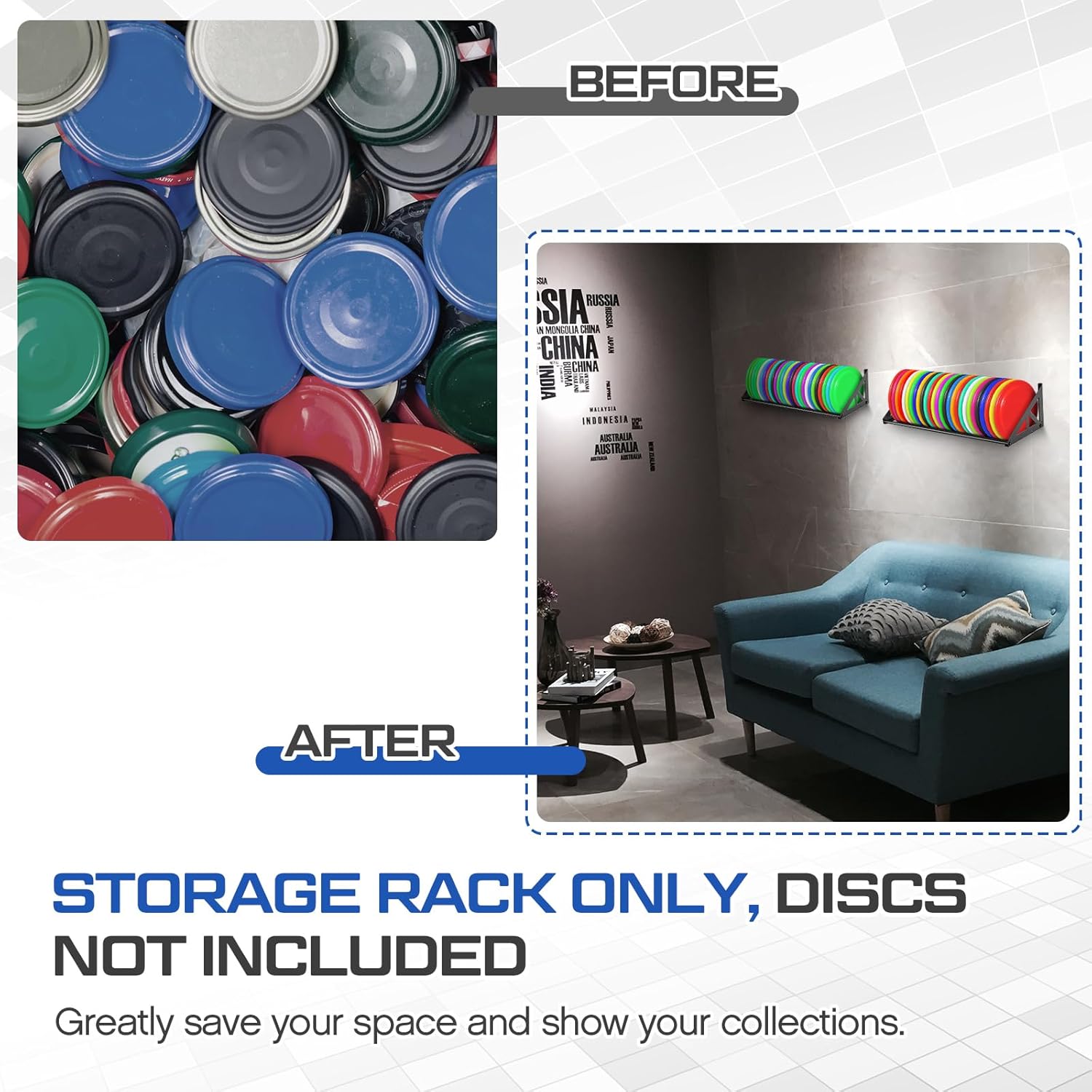 Weysat 2 Pack Disc Golf Storage Rack Wall Mount Disc Golf Accessories Organizer Rack Holder Basket Shelf for Home Garage