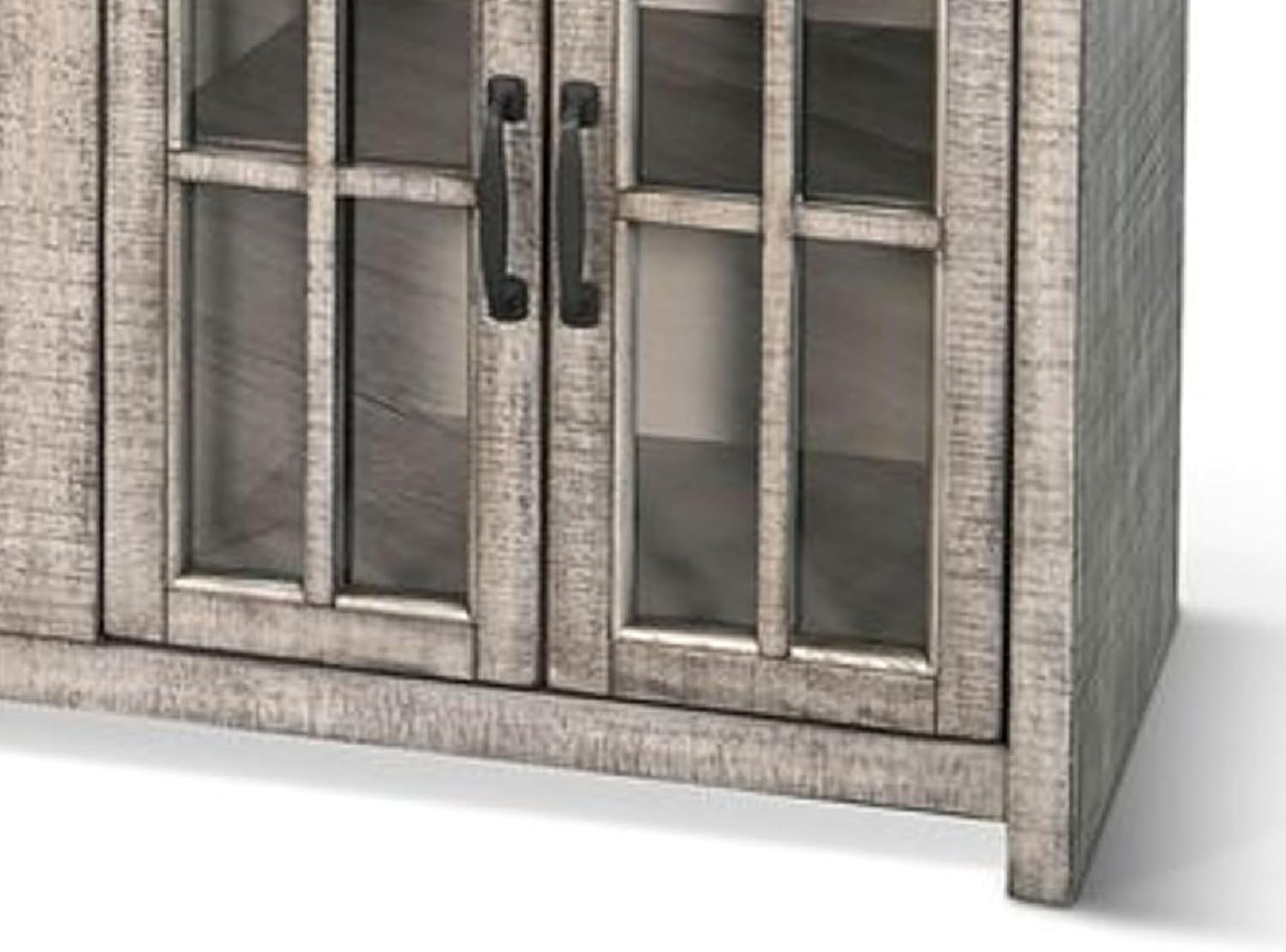 Benzara Zeka TV Media Console, 98 Inch w 2 Glass Cabinets, Gray Mahogany Wood