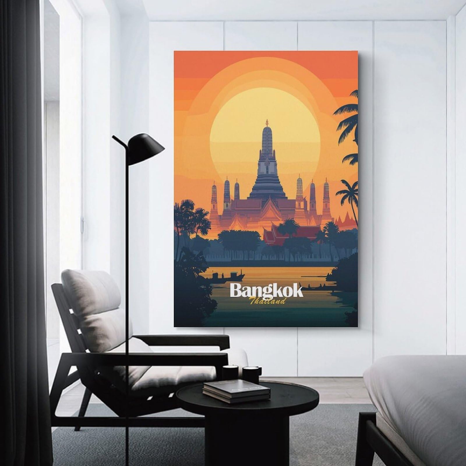Junmoney Bangkok Sunset Temple Wall Picture Print 20x30inch(50x75cm), for Lounge Decor, Offices Or Entryway Styling, A Flexible Wall Accent for Shared Spaces