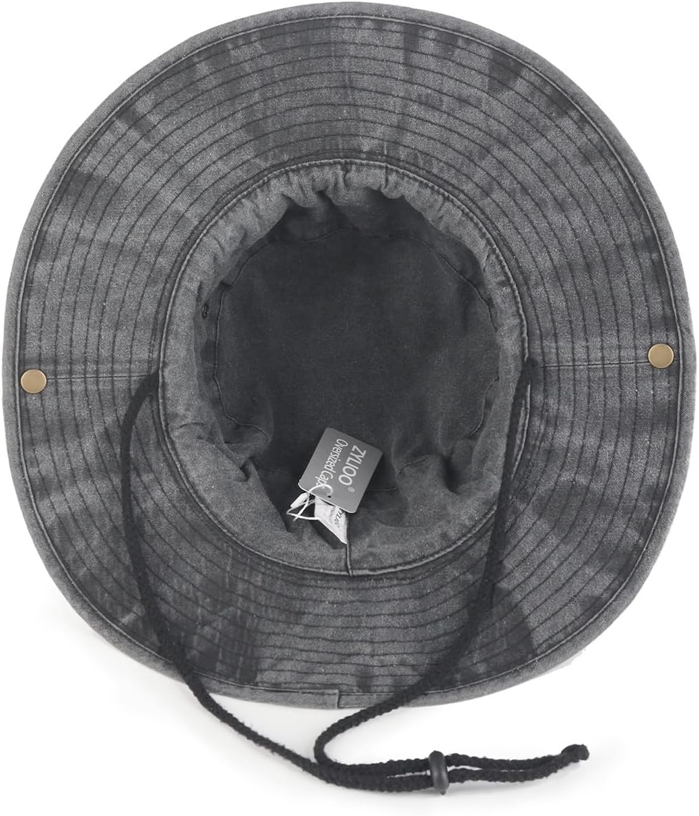 Zylioo XXL Boonie Sun Hat for Big Heads, Washed Wide Floppy Brim Hiking Hat with Chin Strap, Cooling Safari Fishing Hat