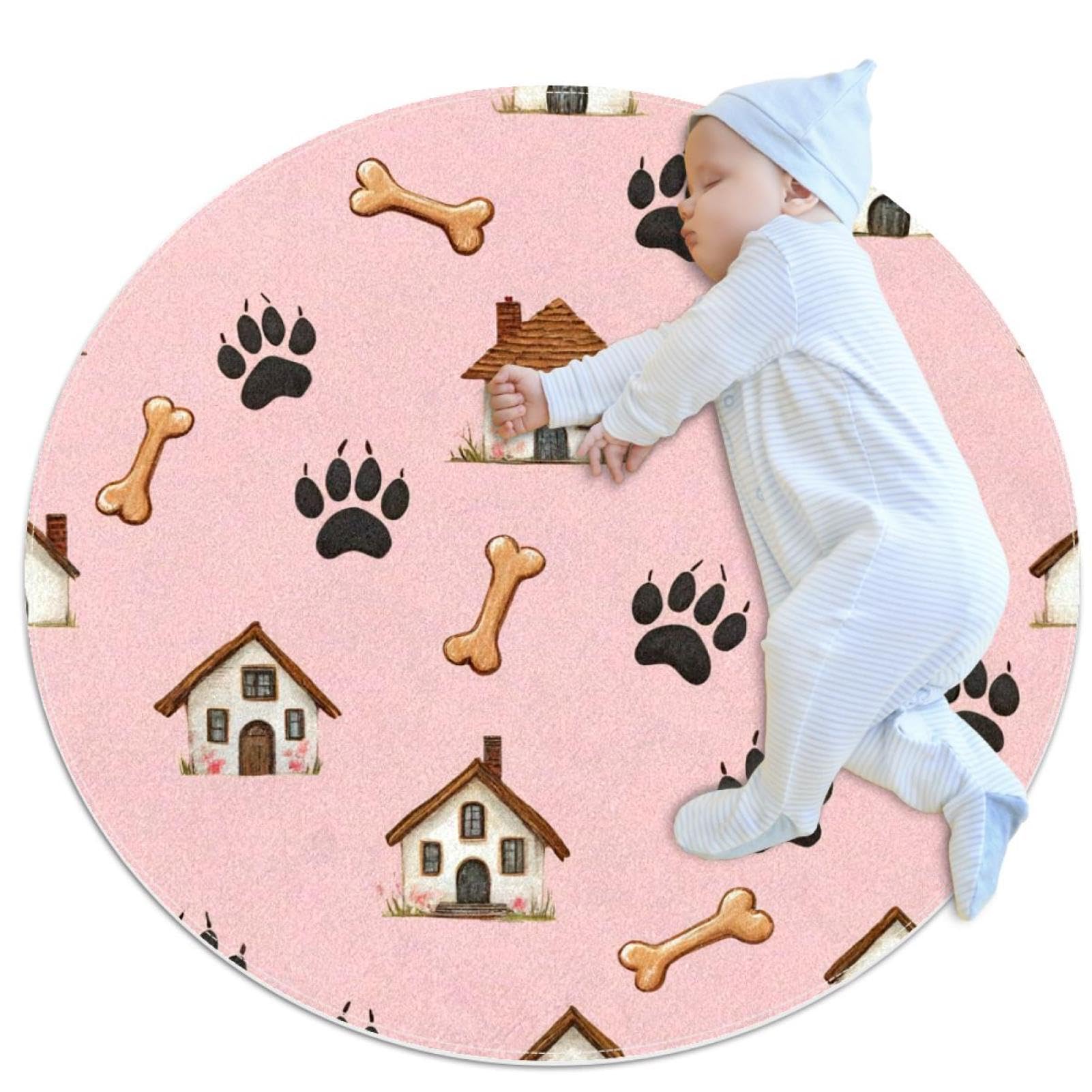 Tapis de salle de bain absorbant et antidérapant rond motif patte pour lit