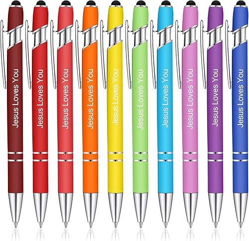 10 bolígrafos cristianos con versículo bíblico Jesus Loves You bolígrafos cristianos bolígrafos inspiradores retráctiles bolígrafos de escritura de