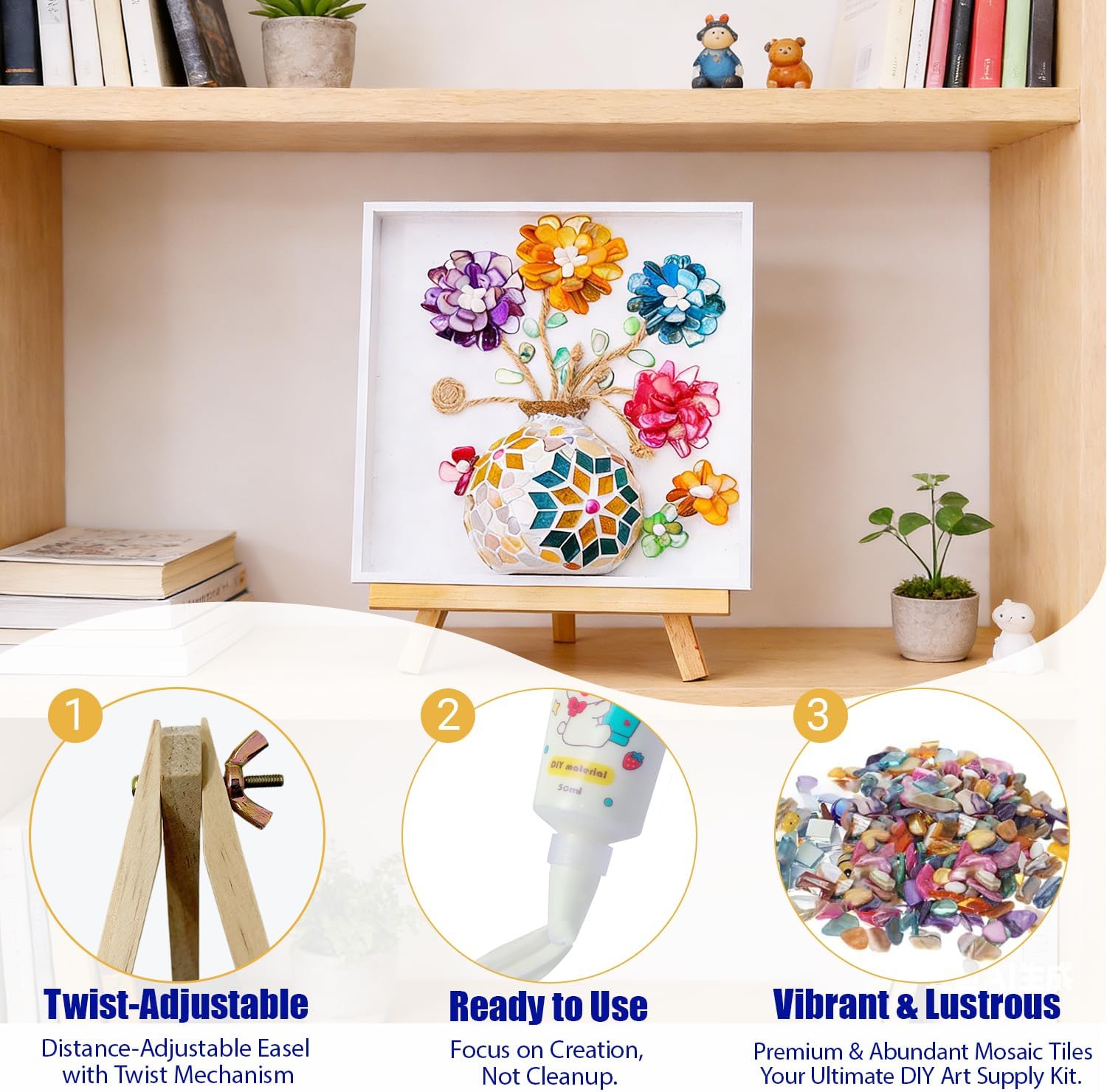 A&H Zier 2 Sets DIY Mosaic Vase Painting Kit with Cream Glue – Handmade Artwork for Adults, Complete Arts and Craft Kits for Home Decoration & Gift Making (2, Blue&Yellow)