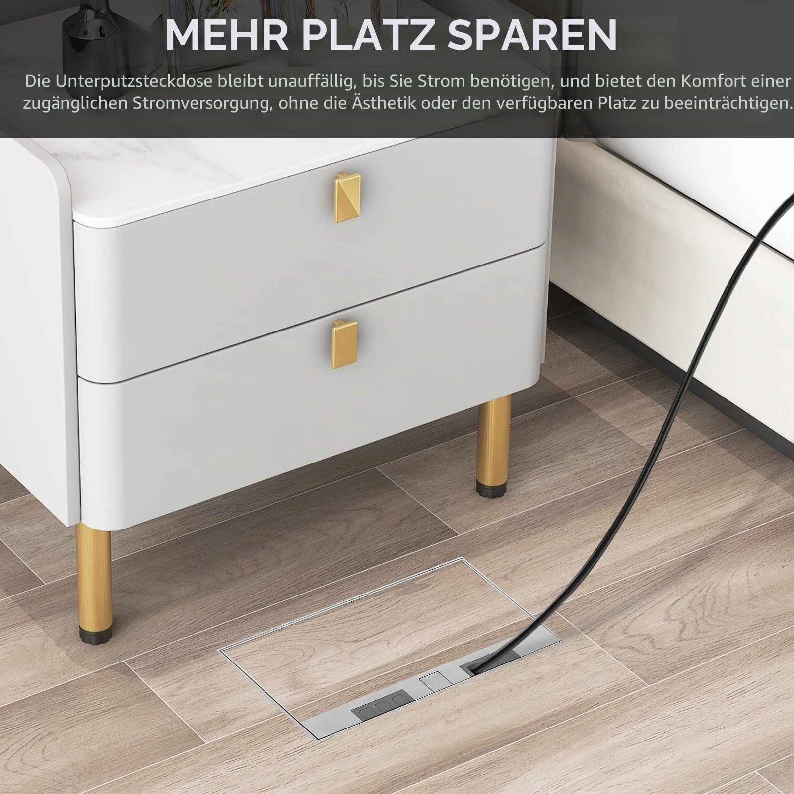Bodentank Bodensteckdose, 4000W/16A Einbausteckdose aus Edelstahl Wasserdichte Bodeneinbaudose für Küche Wohnzimmer Büro, Bodeneinbau Steckdosenbox Versenkbar Bodentank 4 Fach 250 * 130mm