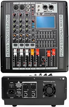 700W Powered Amplifier Audio Mixer, 4 Channel Professional Audio Mixer, Sound Board Console MP3 48V Phantom Power USB Interface DJ Mixer for Home Karaoke Party Computer Studio, 110V-220V