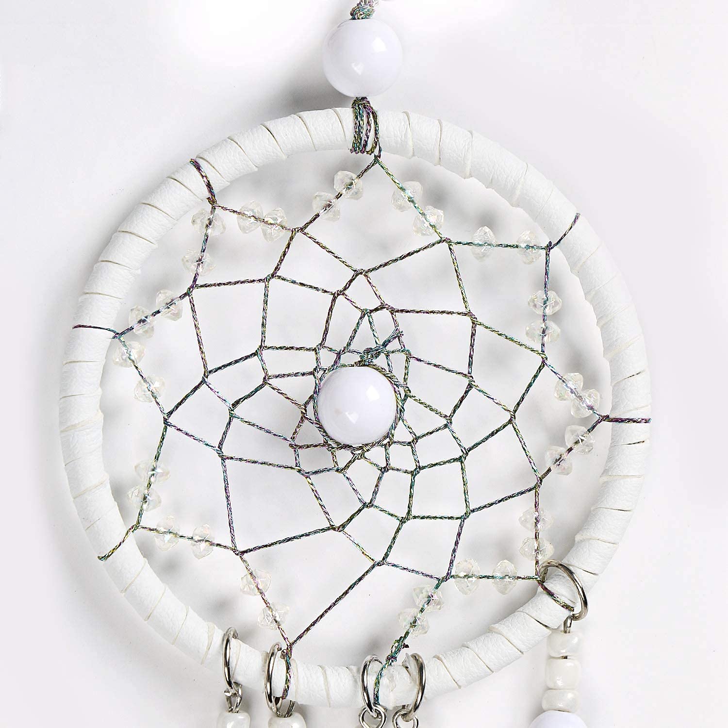 Dream Catcher Ręcznie Robiony Plume Ornament Samochodowy Lusterko Wsteczne Boho Dekoracja Okno Zawieszony Prezent (Blanche)