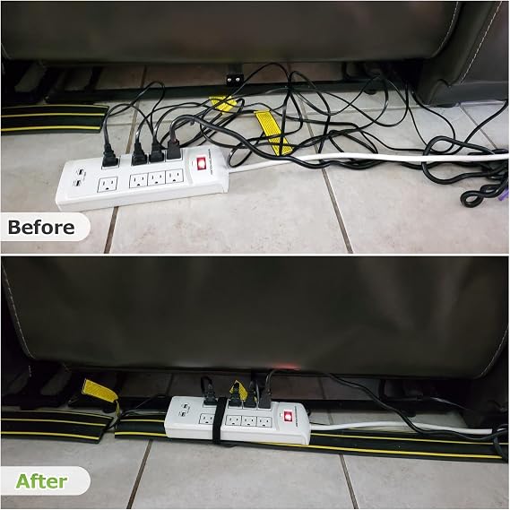 YOUNTHYE Rubber Floor Cable Cover 3m, Floor Cable Protector, Wire Cover, Floor Cable Cover Protector 3 Cord Channels for Offices, Retail, Gyms, Factories & Garages