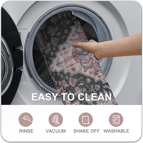 Miniatura 123 de Collive Tapete lavable para interiores, tapete retro antideslizante de 20 x 32 pulgadas, alfombra de entrada de absorción rápida, tapete de entrada