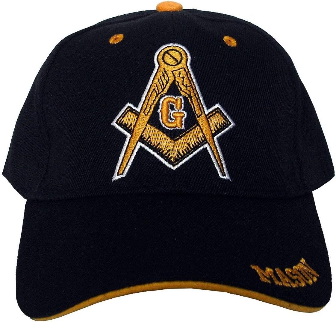 Black Duck Brand Freemason 3D Embroidered Adjustable Baseball Hat/Cap (Black & Yellow) (1)