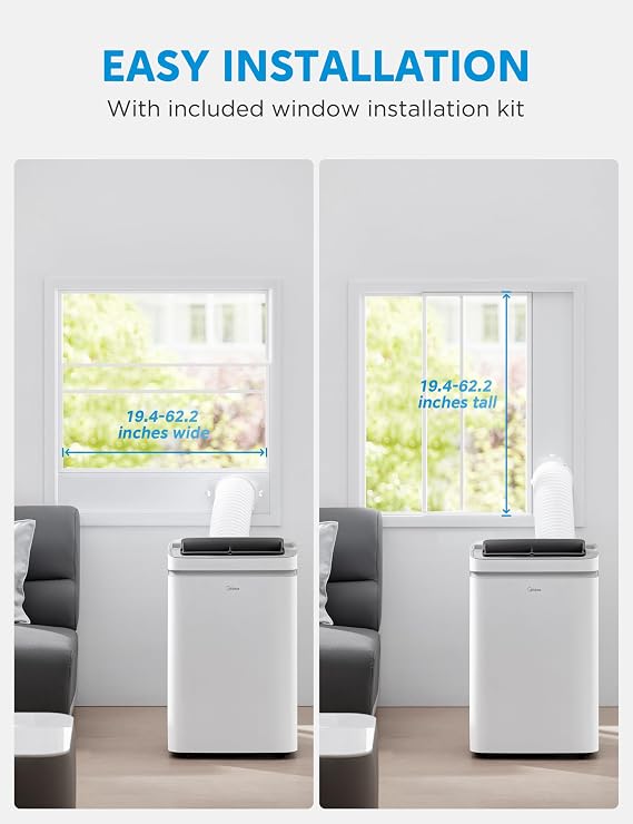 Midea 14,000 BTU ASHRAE (10,000 BTU SACC) Portable Air Conditioner, Cools up to 375 Sq. Ft., with Dehumidifier & Fan mode, Control with Remote, Amazon Alexa & Google Assistant, Easy-to-use and Install