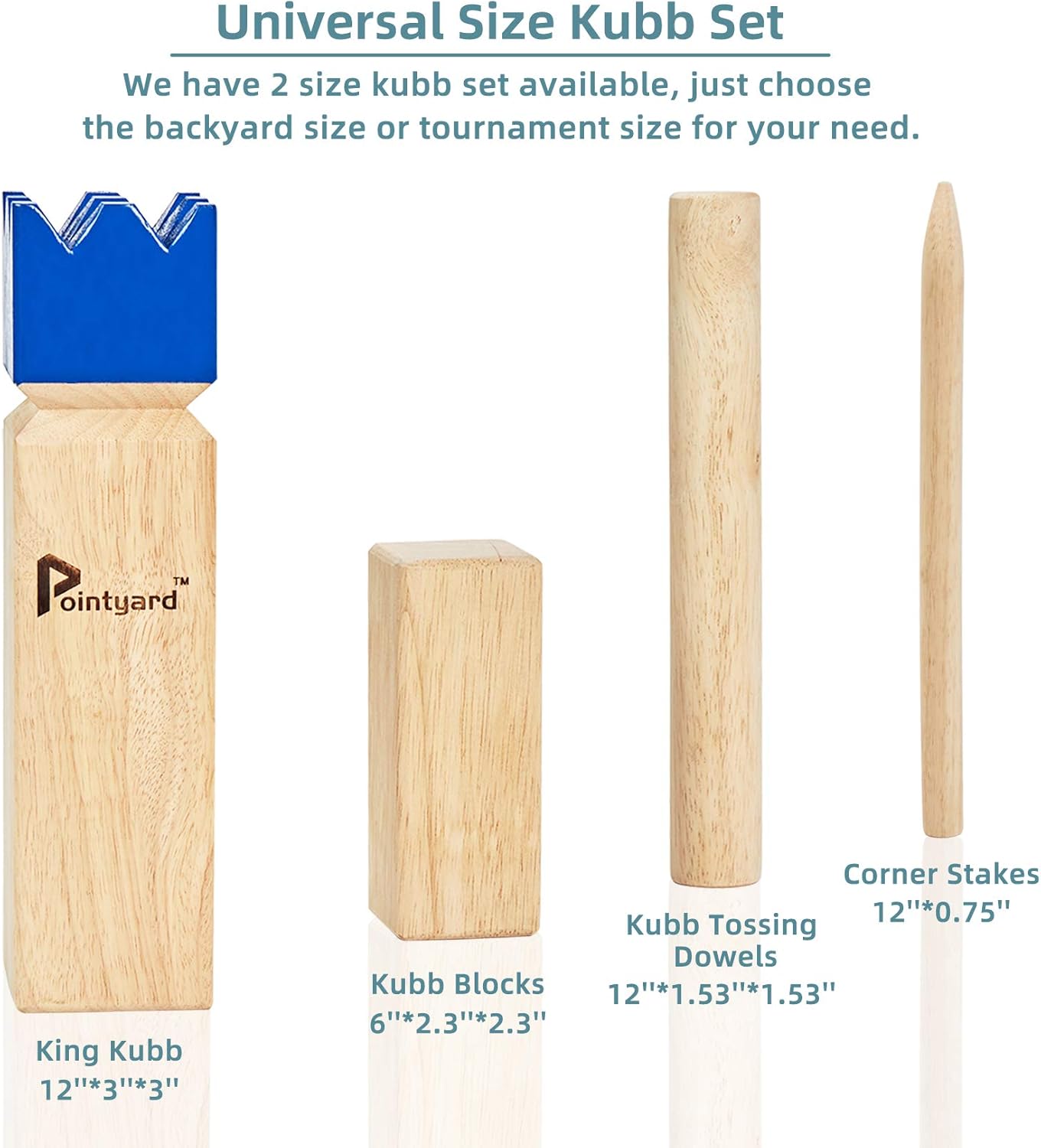 Pointyard Kubb Yard Game Set for Adults & Families - Viking Chess Outdoor New Zealand Pine Wooden Toss Game with 10 Blocks, 6 Batons, Carrying Bag | Perfect for Backyard Party BBQ Lawn Camping Beach