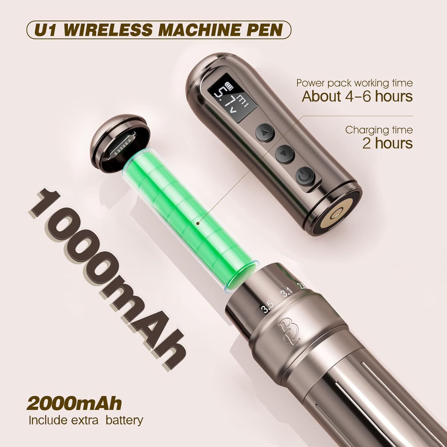 BIOMASER U1 Tattoo Gun,Wireless PMU Tattoo Machine Eyebrows & Lips, Professional Permanent Makeup Machine Rotary Tattoo Pen, Scalp Micropigmentation(Coffee)