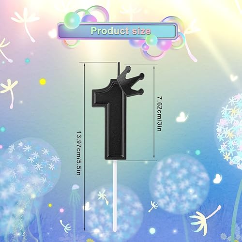 Miniatura 2 de Vela de número de cumpleaños de 3 pulgadas, vela para decoración de pastel con corona de números negros, velas para pastel de cumpleaños para