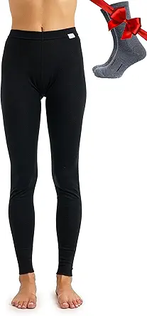 Merino Wool Base Layer Women’s Pants - Lightweight, Midweight, Heavyweight Thermal Leggings with Socks