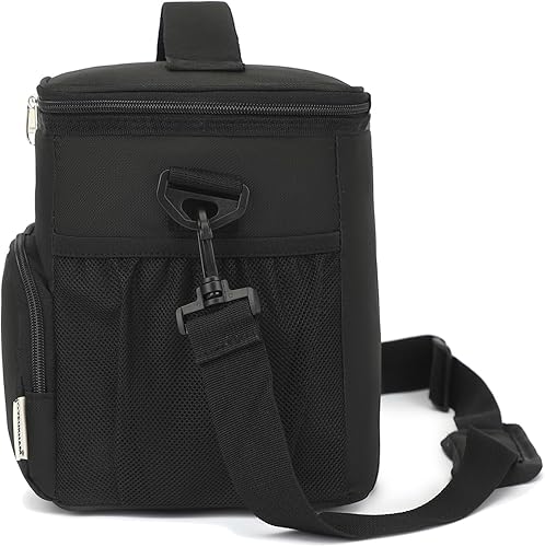 Miniatura 8 de Bolsa de almuerzo unisex aislada, negra, 10.2 x 7.5 x 9 pulgadas, tela Oxford duradera, forro PEVA, 3+ años