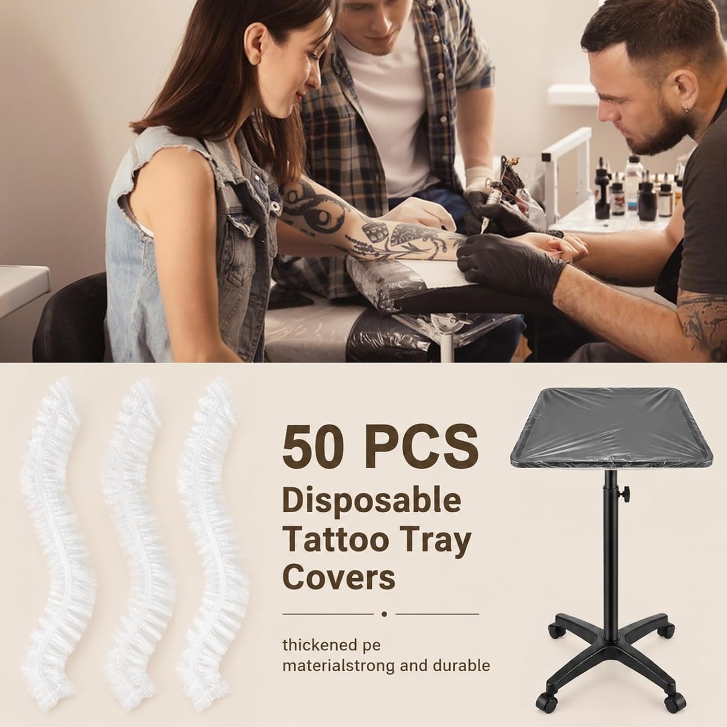 50 PCS Tattoo Tray Covers, Disposable Arm Rest Covers Salon Tray Cover Suitable Transparent Protective Film for Tattoo Equipment Accessories for 18x13 Inch Trays