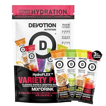Devotion Nutrition HydroFLEX Packets | Vitamin Infused Hydration Powder | Water Enhancer Drink Mix | Sugar Free, Gluten Free, Vegan | 12 Pack 4 Flavor Variety