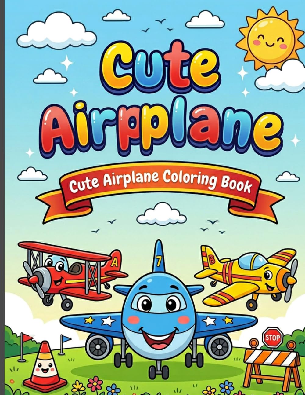 Cute Airplane Coloring Book: Adorable and easy coloring pages featuring high-flying airplanes helicopters and jets with sweet faces for toddlers and kids ages 4-8