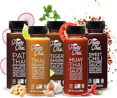 Pretty Thai Sauce Bundle | Sweet Chili + Thai Peanut Sauce + Pat Thai + Muay Thai + Tiger Smirk | Gluten Free Certified No...