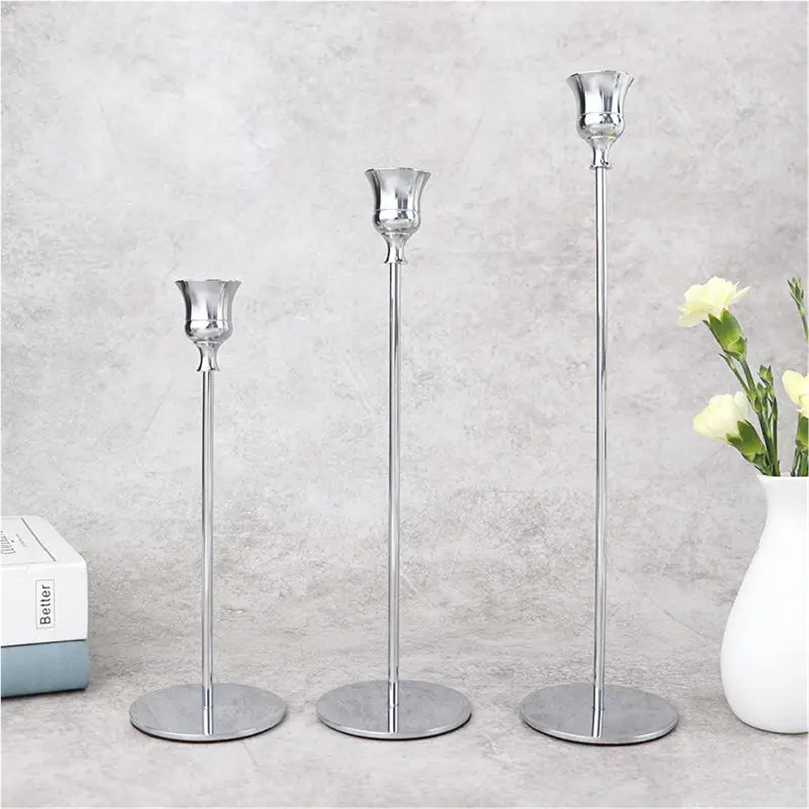 Candle Holder Candelabro de Metal 1/3 Piezas/Juego, Soporte for Velas Mesa Boda, Exquisito candelabro navideño(Black 3PCS)