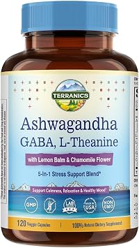 Terranics Ashwagandha L-Theanine Supplement for Stress Relief, 120 Vegan Capsules