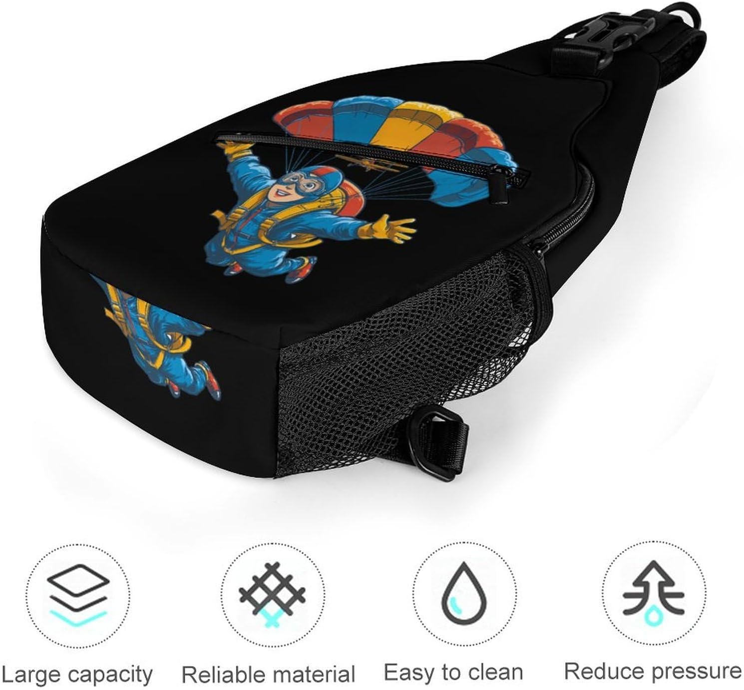 Funny Skydiving Men Crossbody Sling Backpack Chest Bag | Travel Fanny Pack,Hiking Daypack,Print Shoulder Bags
