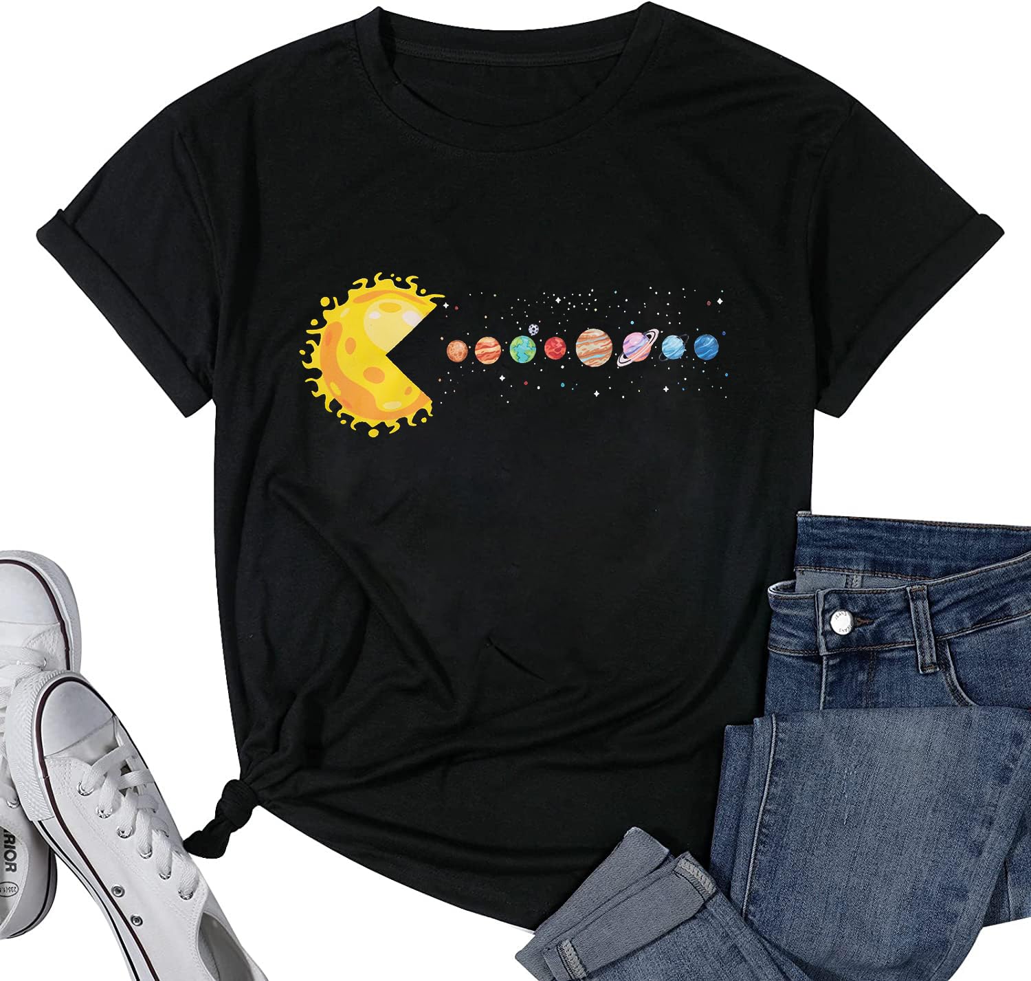 Space Planet Shirt Women Moon Stars Graphic T Shirt Novelty Astronomy Lovers Gift Tee Tops