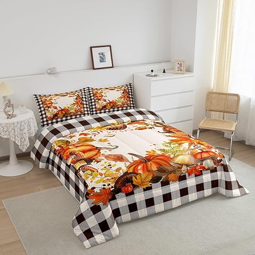 Miniatura 3 de Juego de ropa de cama tamaño Queen, diseño vintage de cosecha de otoño para el dormitorio del hogar, diseño de girasol, hojas de arce y girasol,