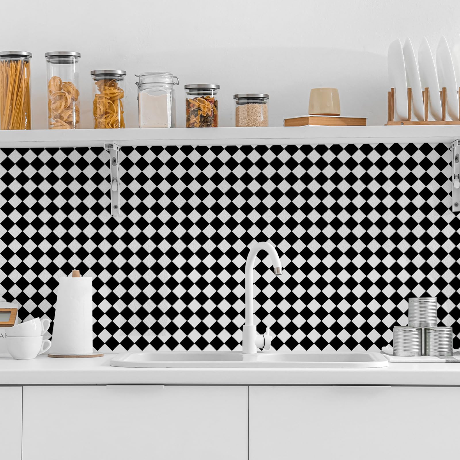 LMYSXAOZ Stick on Tiles 15X15CM Black Geometry Peel and Wall Stickers Waterproof Oil Proof PVC Decorative for Kitchen Washroom Bedroom,Floor