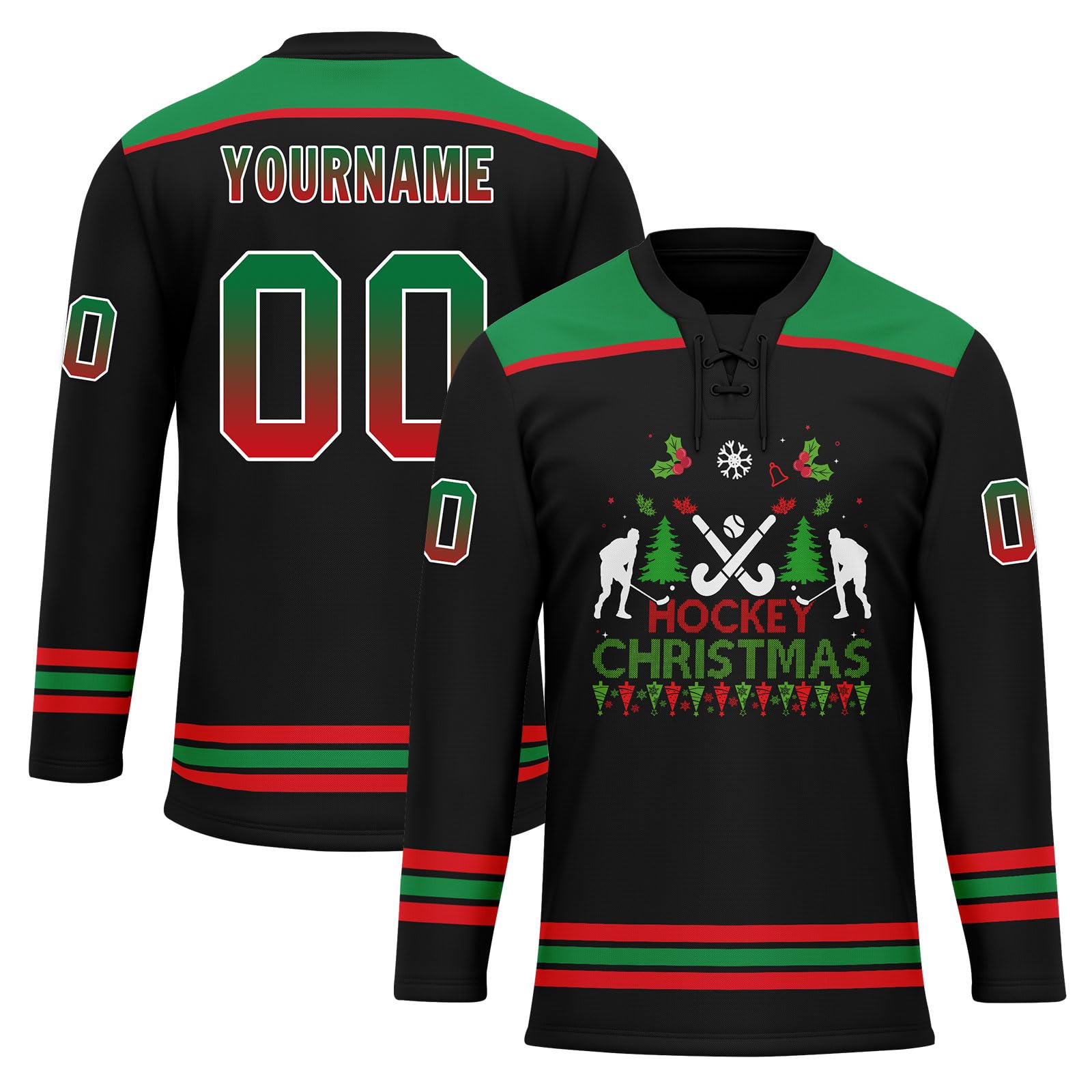 Custom Christmas Hockey Jersey for Men Women Youth, Santa Claus Ice Hockey Practice Uniform Sports Training Outfit