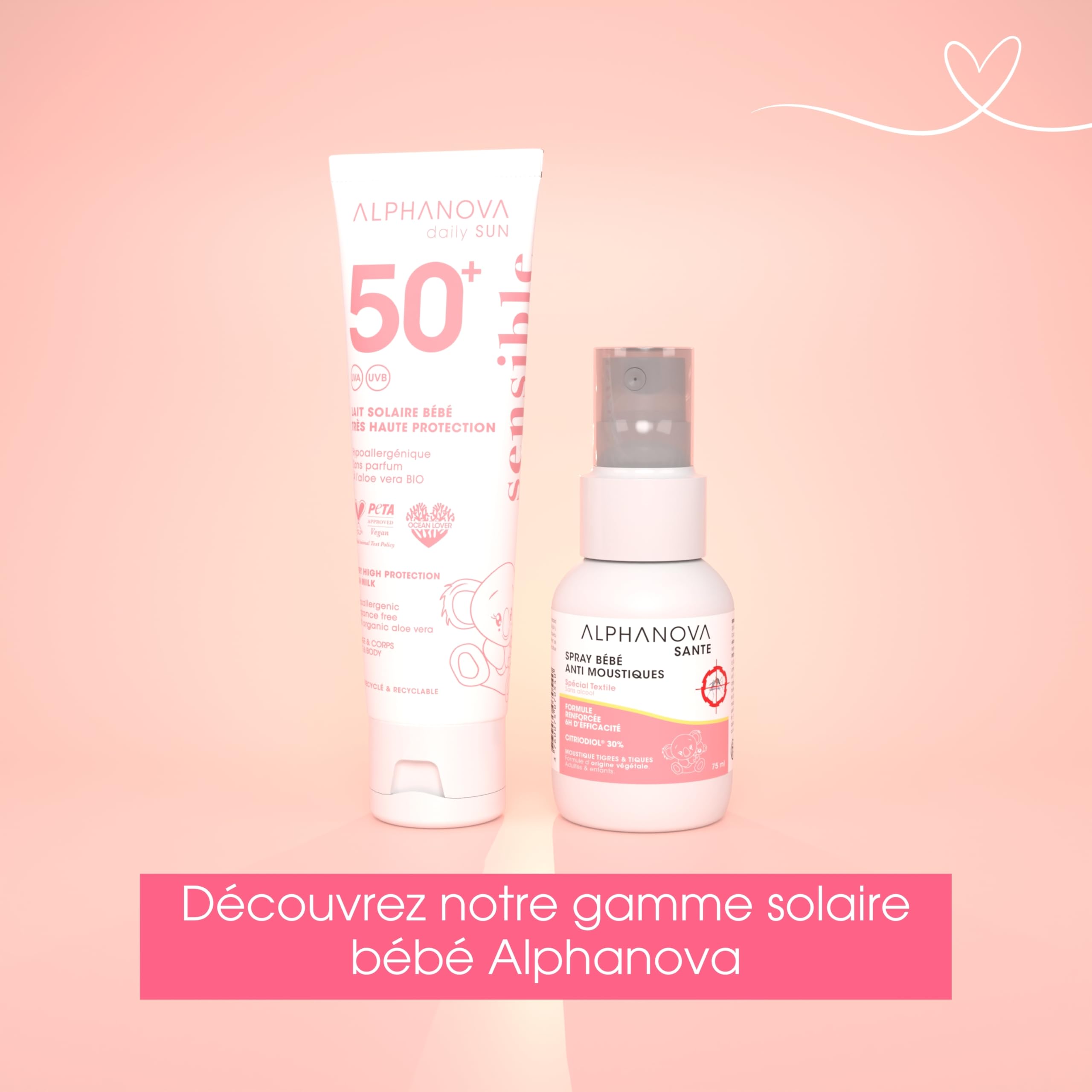 ALPHANOVA Lait Solaire Bébé SPF50+ DAILY SUN - Visage et corps - Hypoallergénique - peaux sensibles - sans parfum 50ml