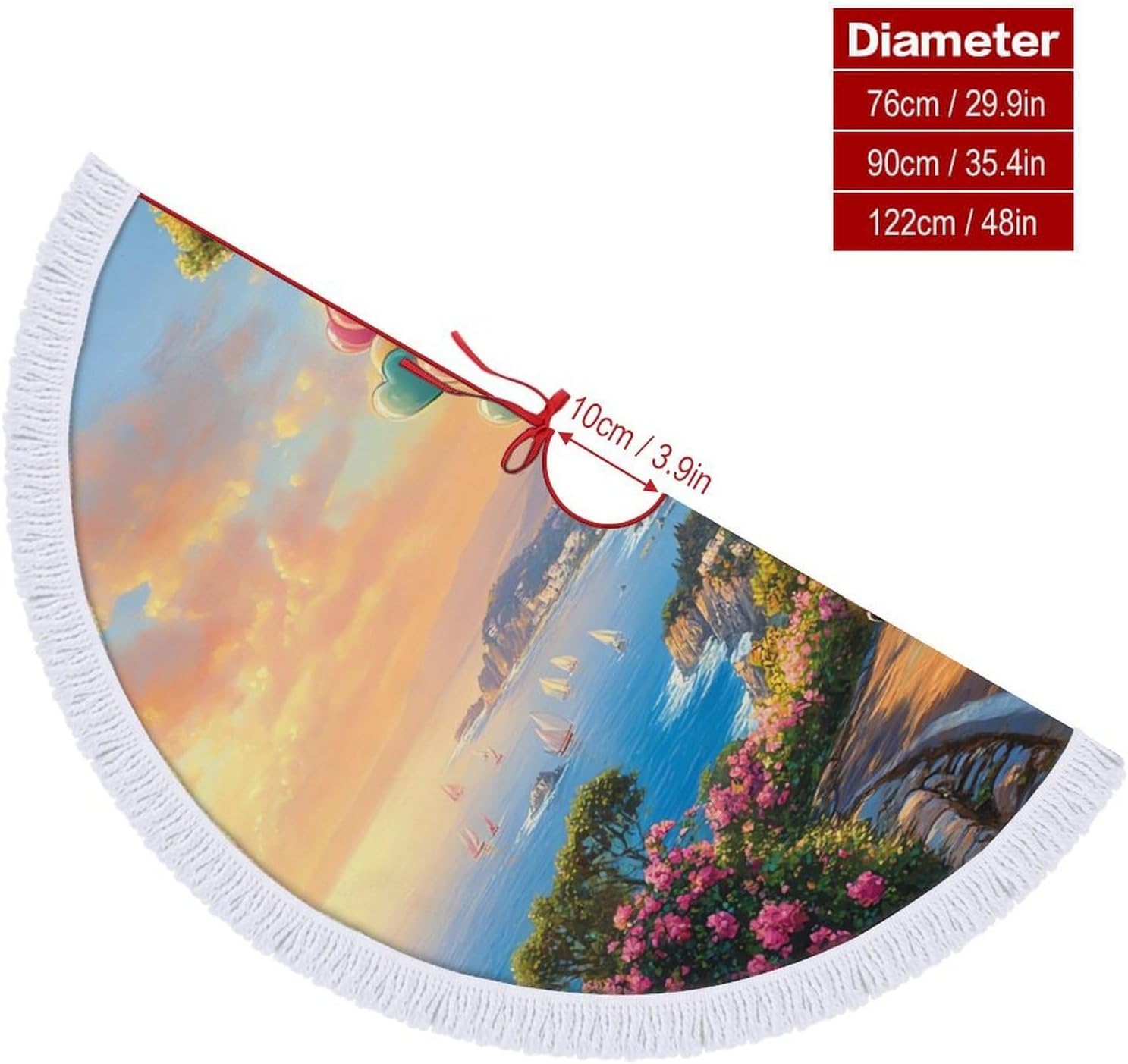 Car Balloon Christmas Tree Skirt Round Xmas Tree Mat Ornaments Tree Skirts with Tassels for Holiday Party