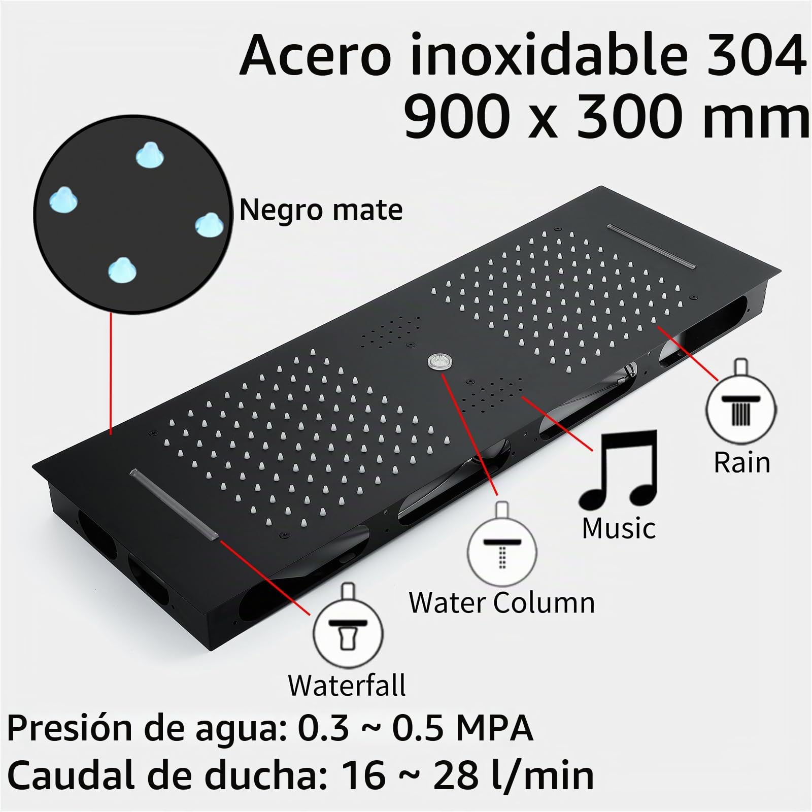 Sistema de Ducha Termostático Set de ducha empotrado de 4 funciones Negro