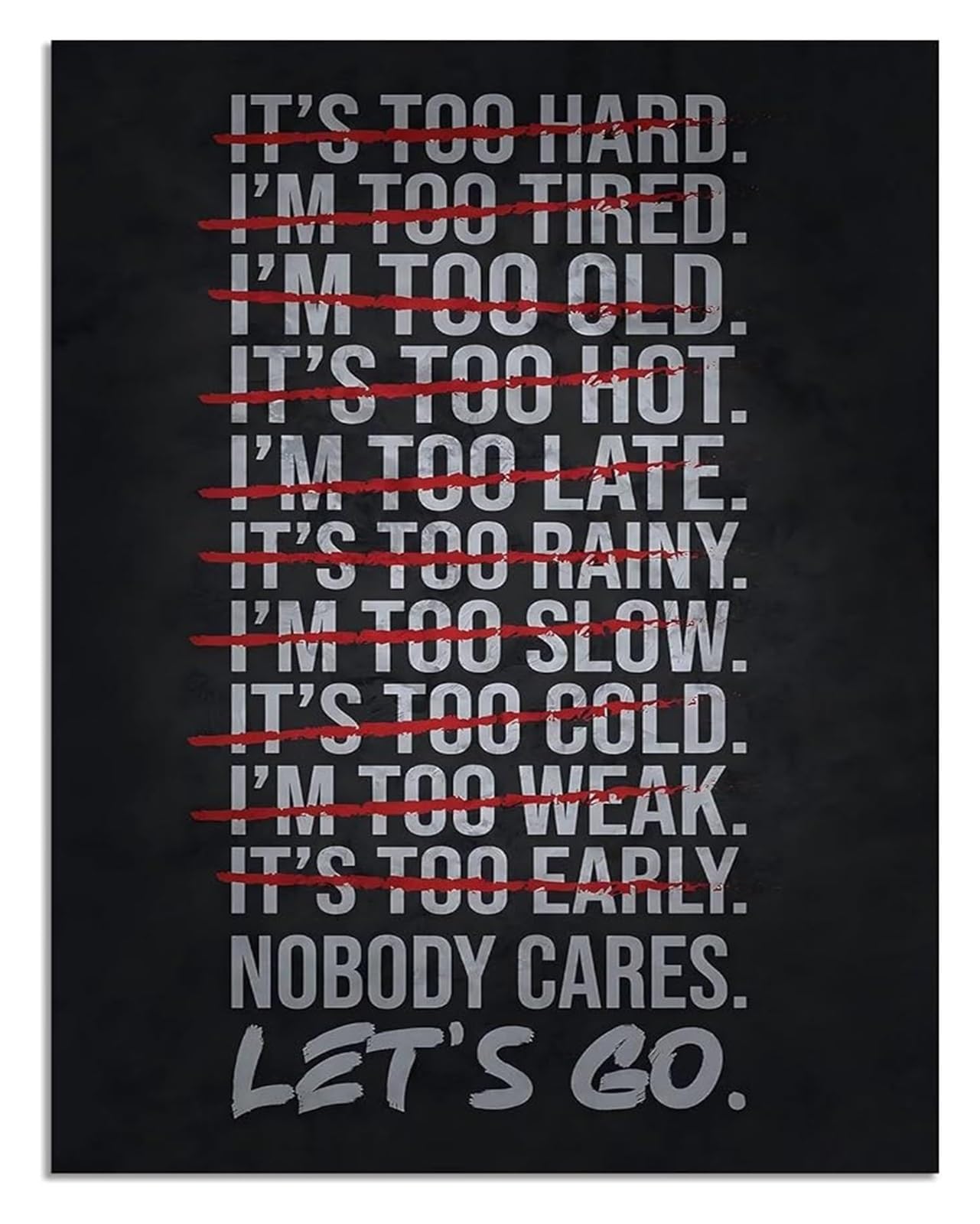 LLBOGRGGN Workout Motivation Wall-Art - Nobody Cares Let's Go Gym Funny Poster for Gym and Bedroom(Framed,12x18inch(30x45cm))