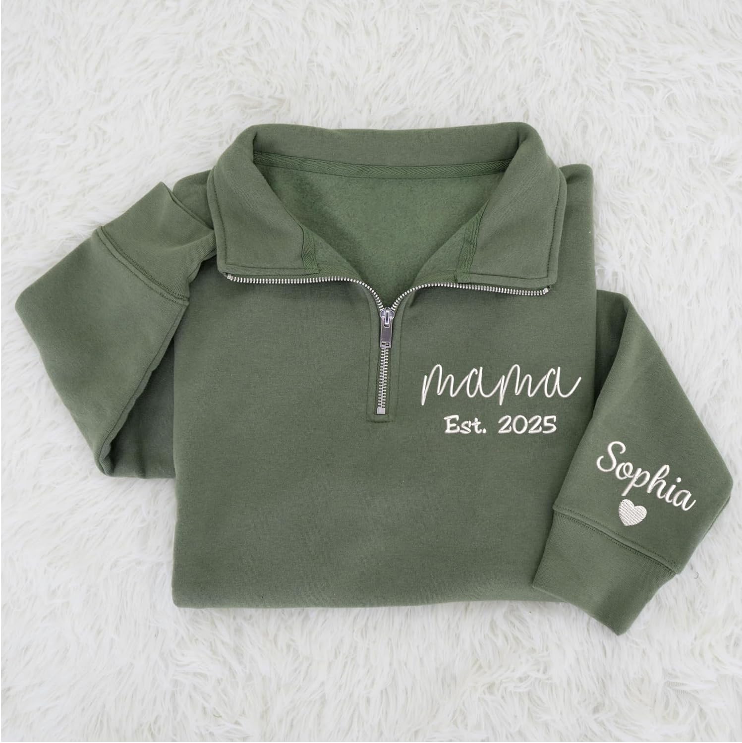 Personalized Mama Quarter Zip Sweatshirt Est. 2025, Custom Embroidered Pullover for Mom, Motherhood Gift for New Moms - Image 3