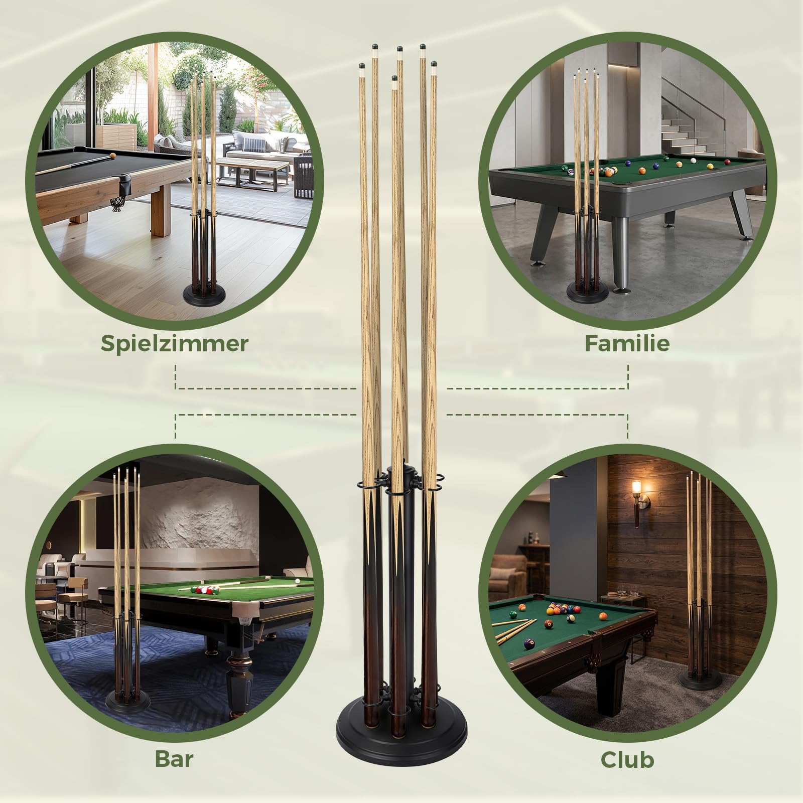 Billard Queue Halter, Billardqueue Halterung Pool Queueständer, 6-loch | Freistehender Metall Poolqueuehalter zur Aufbewahrung von Billardqueues, für Billardzimmer, Bars & Club