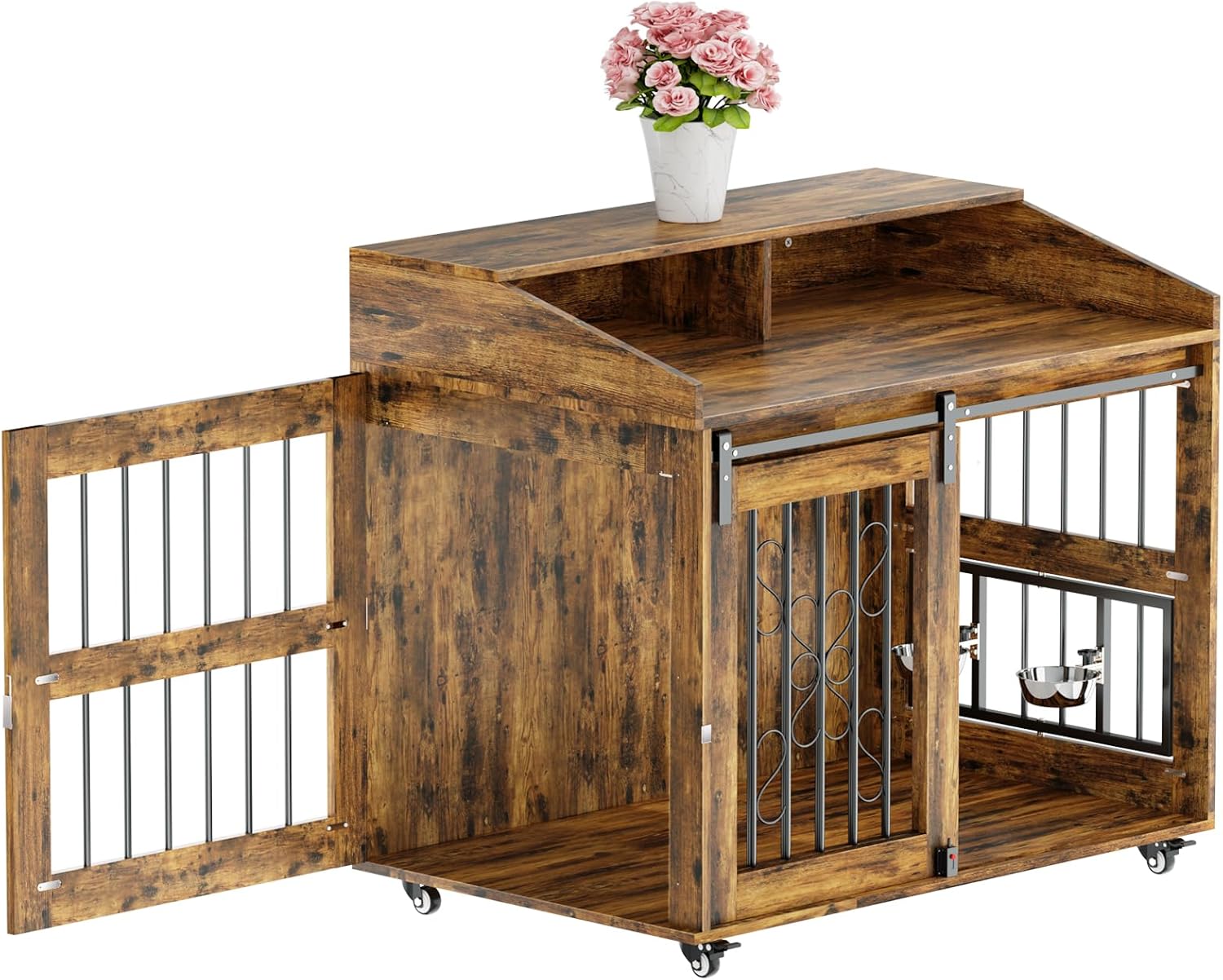 ROOMTEC 40 Inch Dog Crate Furniture with Sliding Barn Door