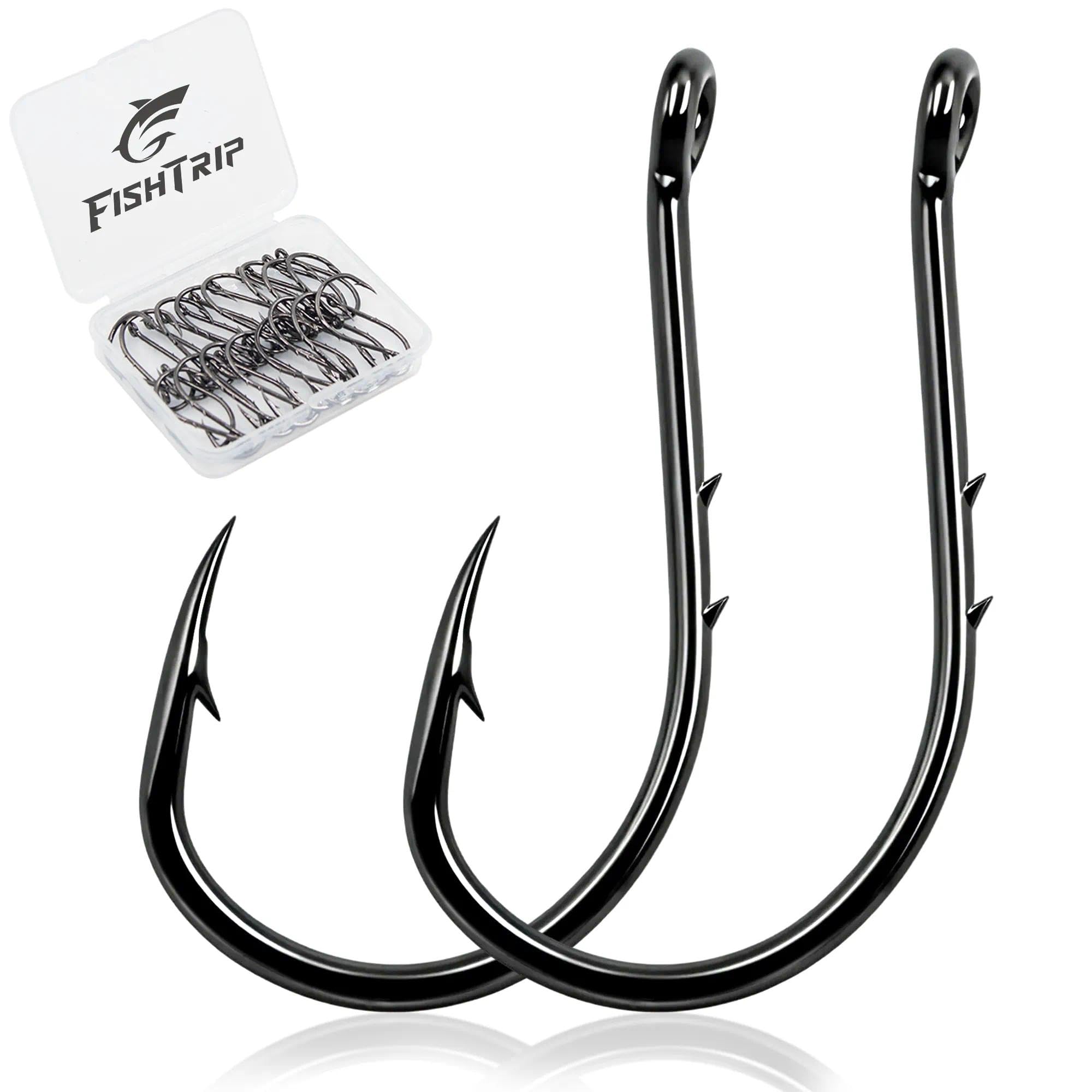 FishTrip Octopus Baitholder Fishing Hooks, 50/100pcs Bait Holder Hook Sharp Double Barbed High Carbon Steel Offset Circle Hooks Live Bait Fish Hooks