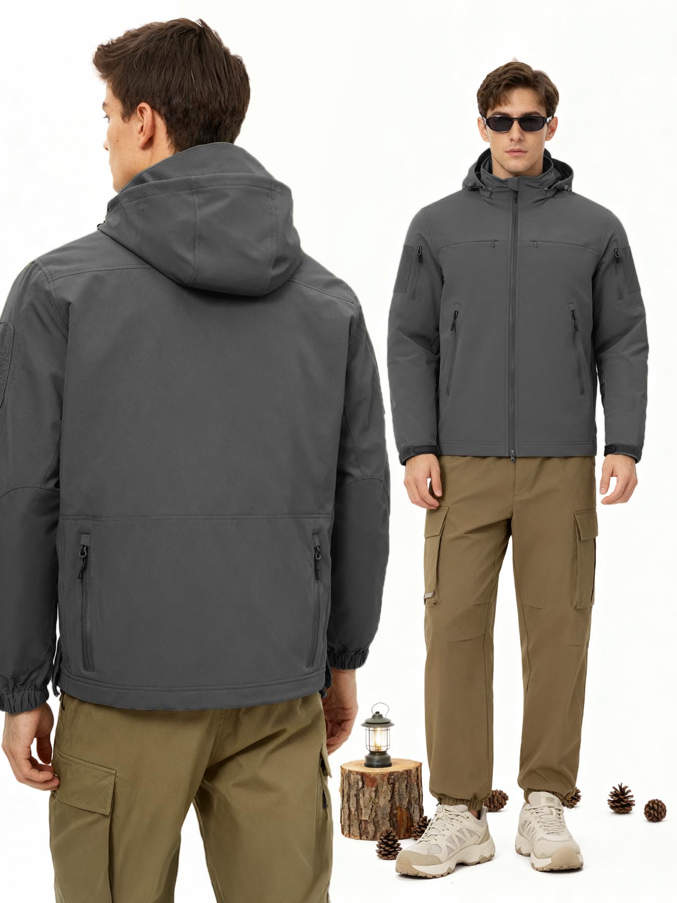 Veste tactique légère à capuche coupe-vent imperméable extensible respirante 9 poches pour homme