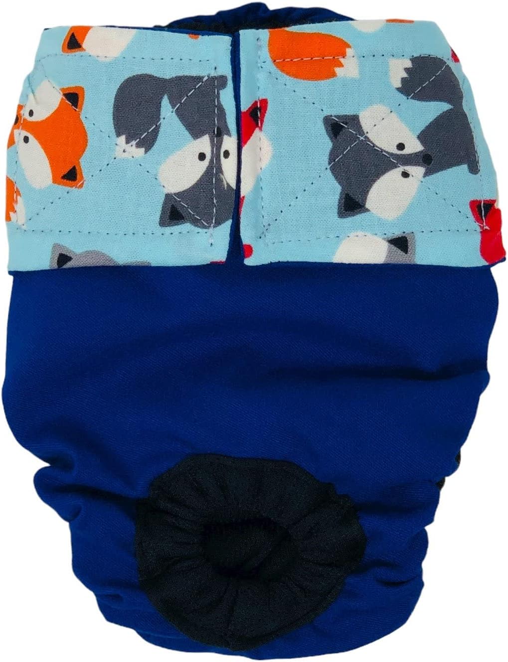 Happy Fox on Blue Dog Diaper, M, Without Tail Hole - Made in USA