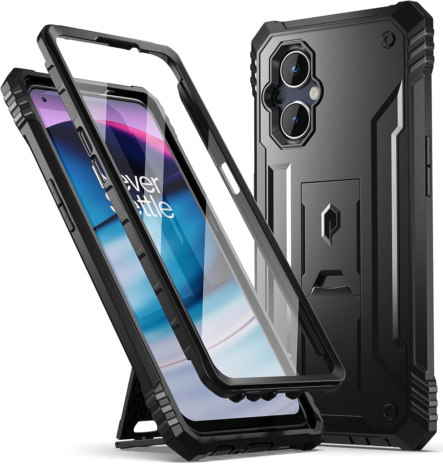 Poetic Revolution Series Case for OnePlus Nord N20 5G, [6FT Mil-Grade Drop Tested], Full-Body Rugged Dual-Layer Shockproof Protective Cover with Kickstand and Built-in-Screen Protector, Black