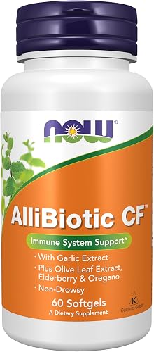 NOW Supplements, AlliBiotic CF™, with Garlic Extract, Olive Leaf Extract, Elderberry & Oregano, Non-Drowsy Formula, 60 Softgels