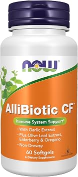 NOW Supplements, AlliBiotic CFTM, with Garlic Extract, Olive Leaf Extract, Elderberry & Oregano, Non-Drowsy Formula, 60 Softgels