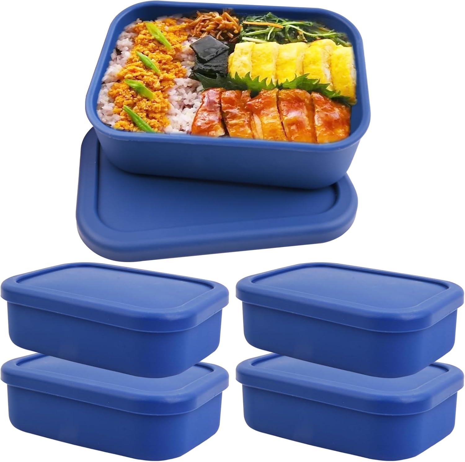 4 Pcs 2 Cup Silicone Freezer Trays with Lid Silicone Soup Freezer Molds Rectangle Soup Freezer Containers Reusable Food Preserving Tray Freezing Ice Trays for Soups Sauces Stews Curries(Blue)
